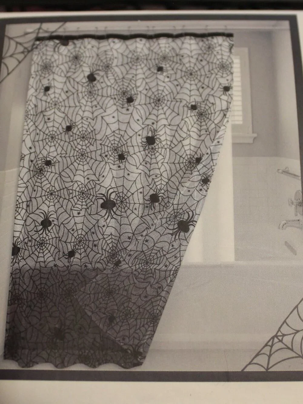 Halloween Sheer Black Lace Spiderweb Shower Curtain Set NWT